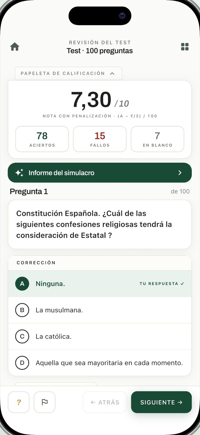 Revisión de un simulacro en Sargento AR: nota sobre 10, aciertos, fallos y la corrección pregunta a pregunta